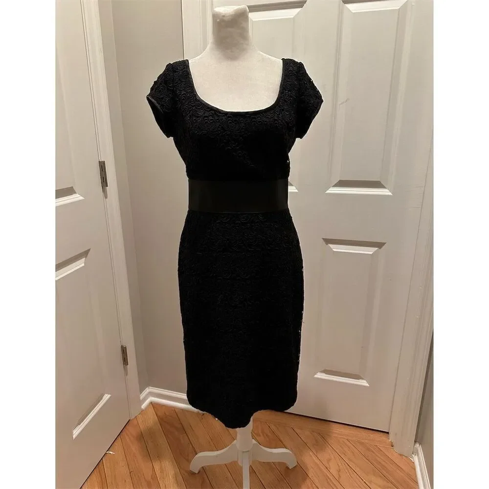 White House Black Market Black Lace Dress Cap Sleeve Knee Length Size 4 Formal - Picture 1 of 11